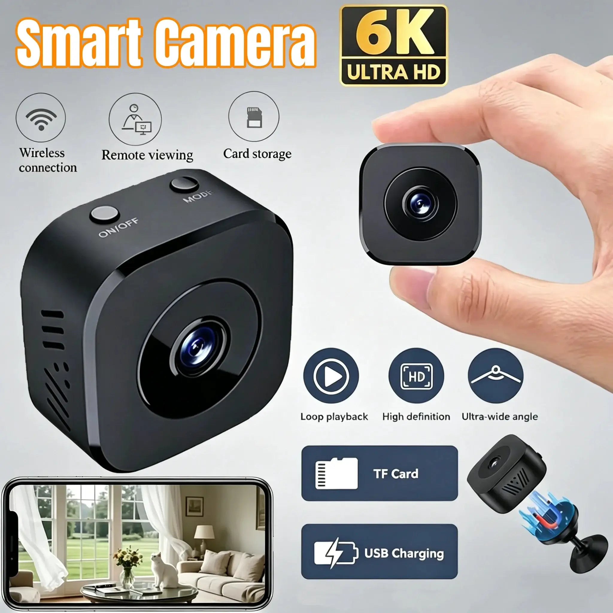 Simples Market 4K mini security camera Pro, black, WiFi with 2-way audio and IR night vision