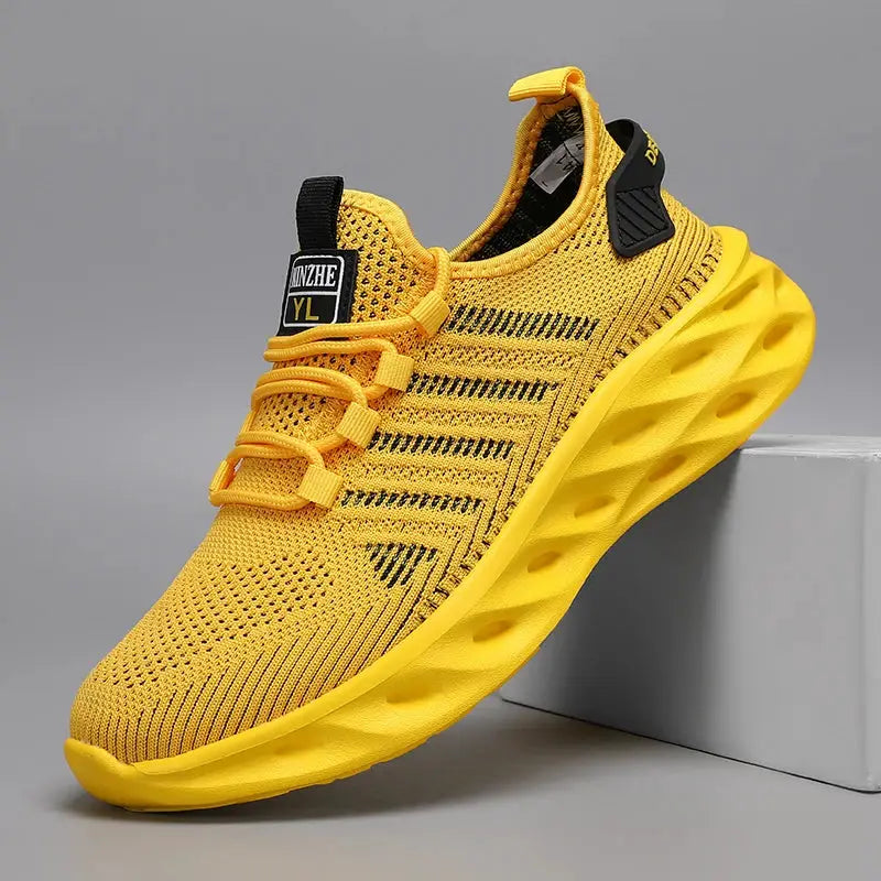 Unisex yellow running sneaker by Simples Market with breathable knit upper
