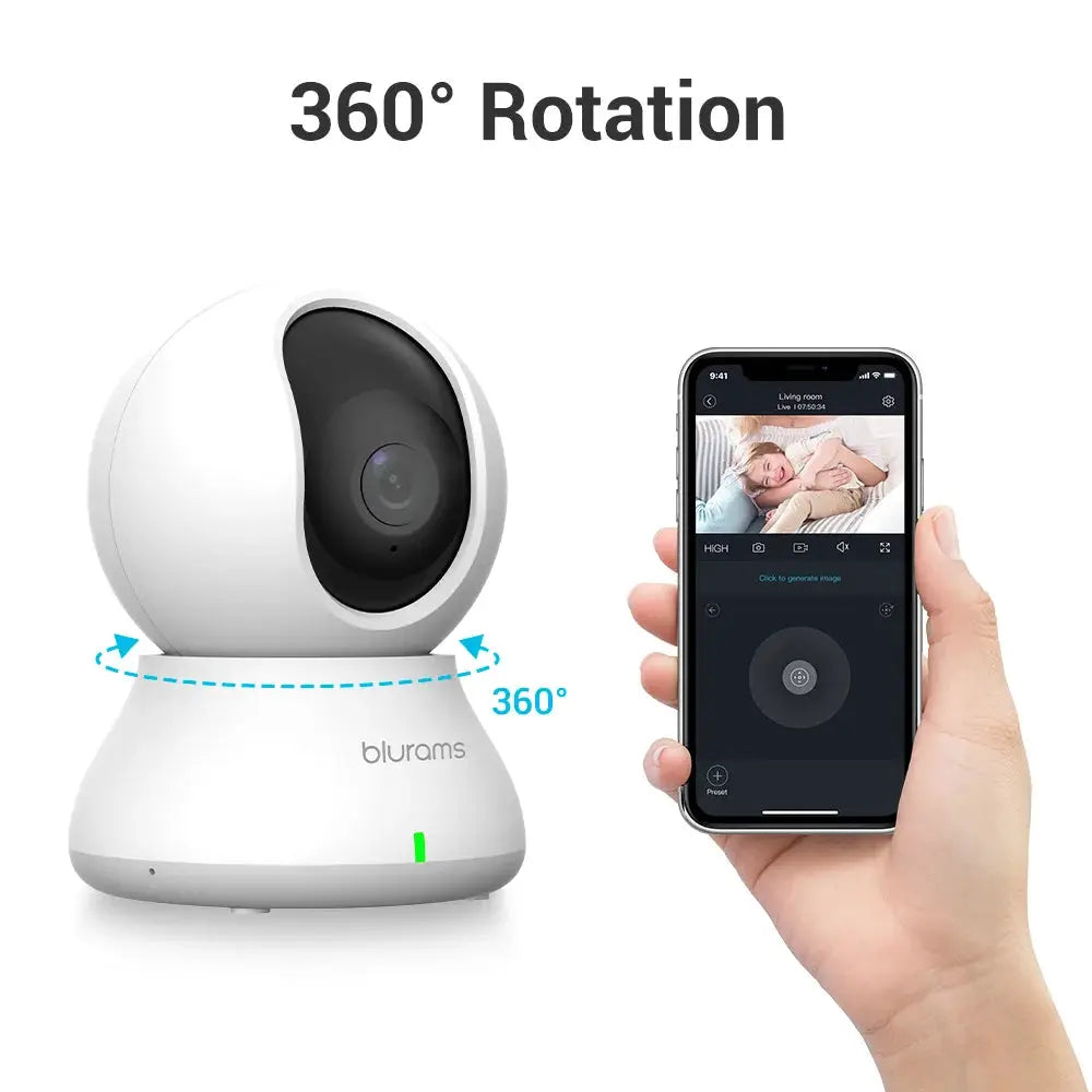 Indoor camera by Simples Market, 2.4/5G WiFi, 360° PTZ, 2K night vision with phone app