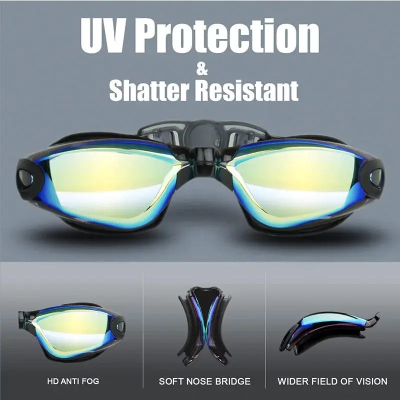 Swimming Goggles For Adults Anti Fog UV Protection Waterproof Swim Eyewear With Earplugs Men Women