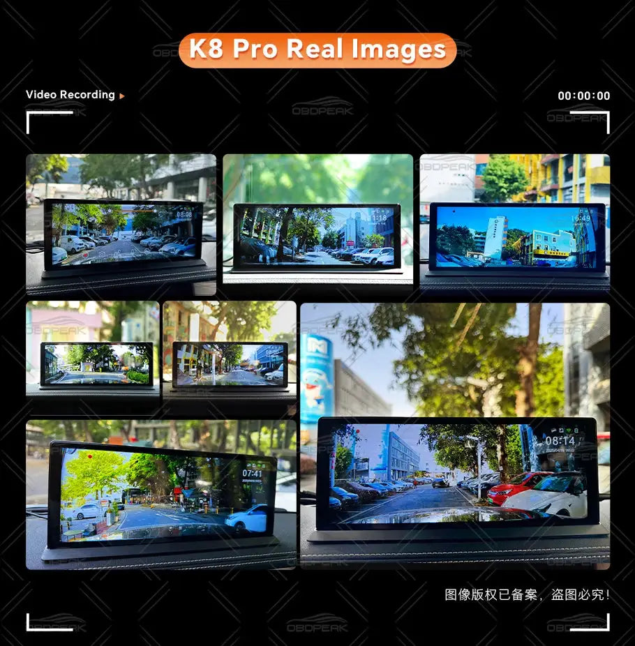 Simples Market OBDPEAK K8 Pro dash cam with 11.3-inch touchscreen and front 5K rear 1080p