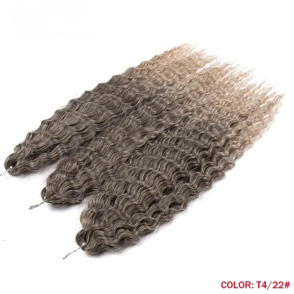 Hair extensions: 22in Ariel Curl water-wave crochet, ombre brown to ash, 3 bundles by Simples Market