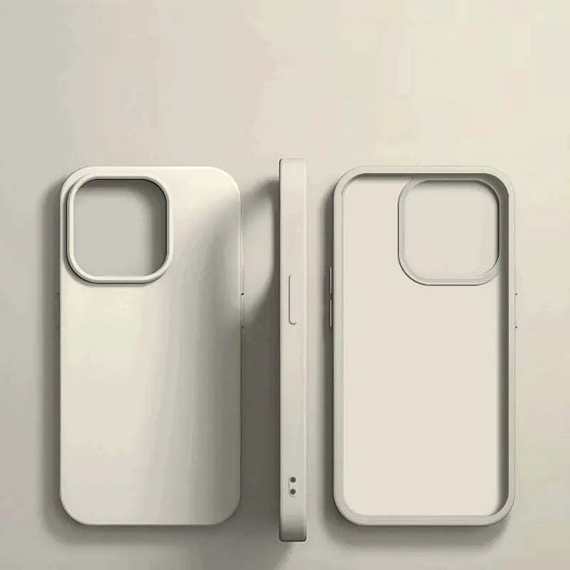 Luxury liquid silicone iPhone cases by Simples Market in cream (2) with large square camera cutouts and slim profiles
