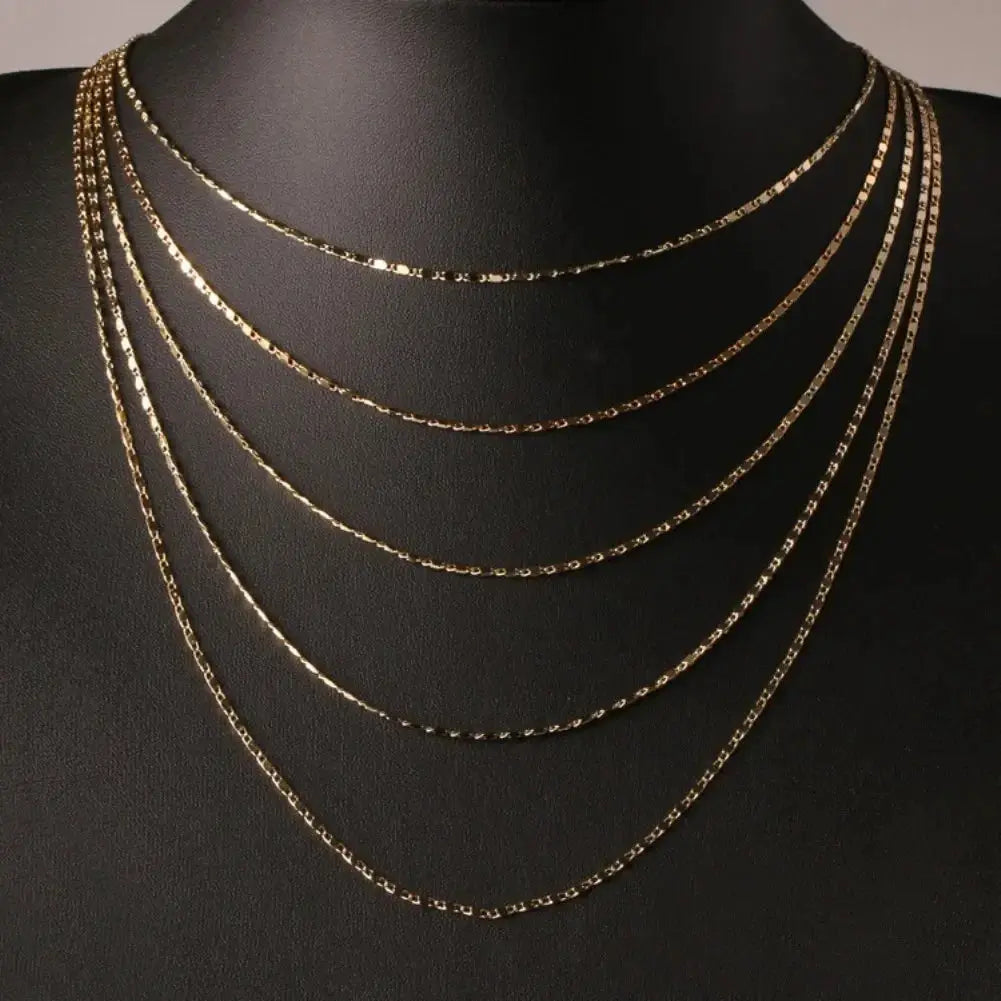 Necklace, multi-layered 40–75cm, 18K gold-color flat 2mm chain for women and men.