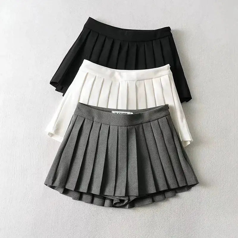 Women Pleated High Waist Mini Skirt White Vintage Korean Inspired A Line Dance Skirt All Day Comfort