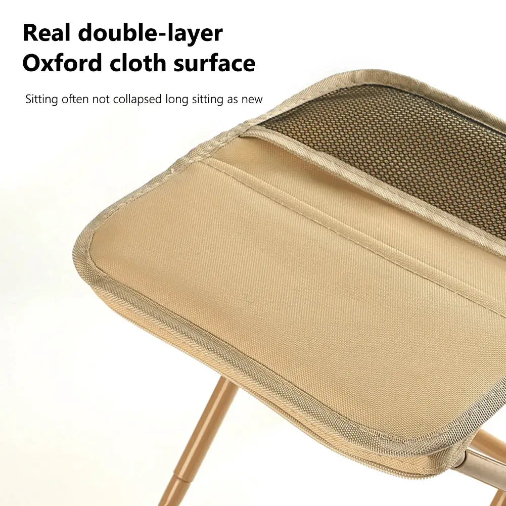 Simples Market folding outdoor stool; beige Oxford-cloth surface with shoulder-bag style portable design