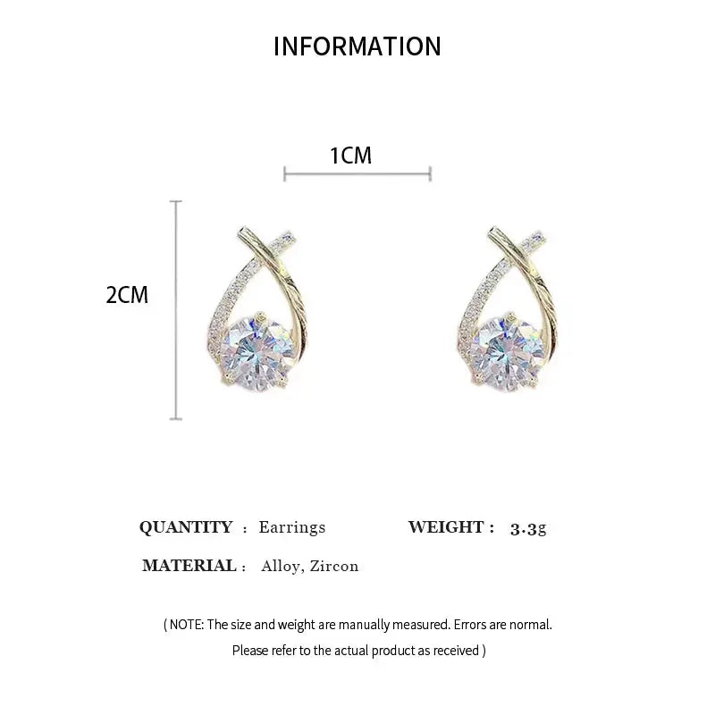 Shiny Micro Inlaid Rhinestone Earrings Delicate Geometric Cross Stud Ladies Fashion Daily Wear Party Accessories