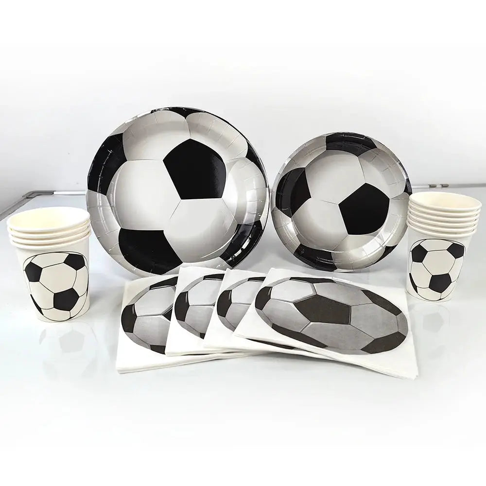Soccer Theme Disposable Tableware Set Plates Cups Napkins Tablecloth