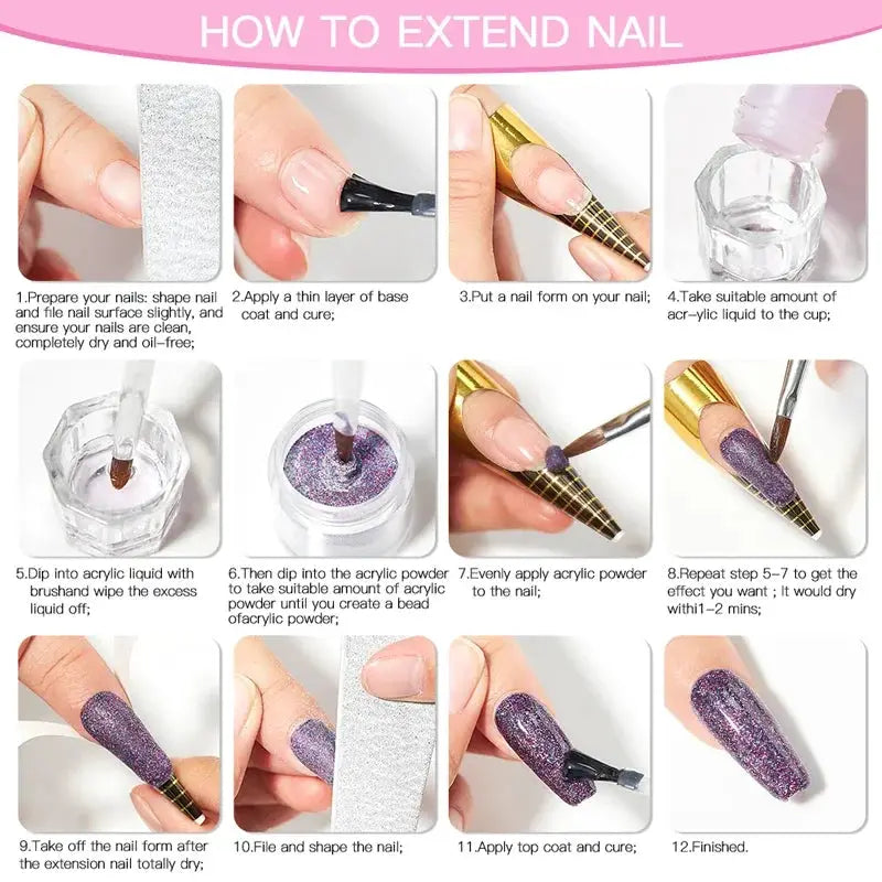 MTSSII 8pc acrylic nail system set with clear nude pink monomer liquid and nail brush by Simples Market