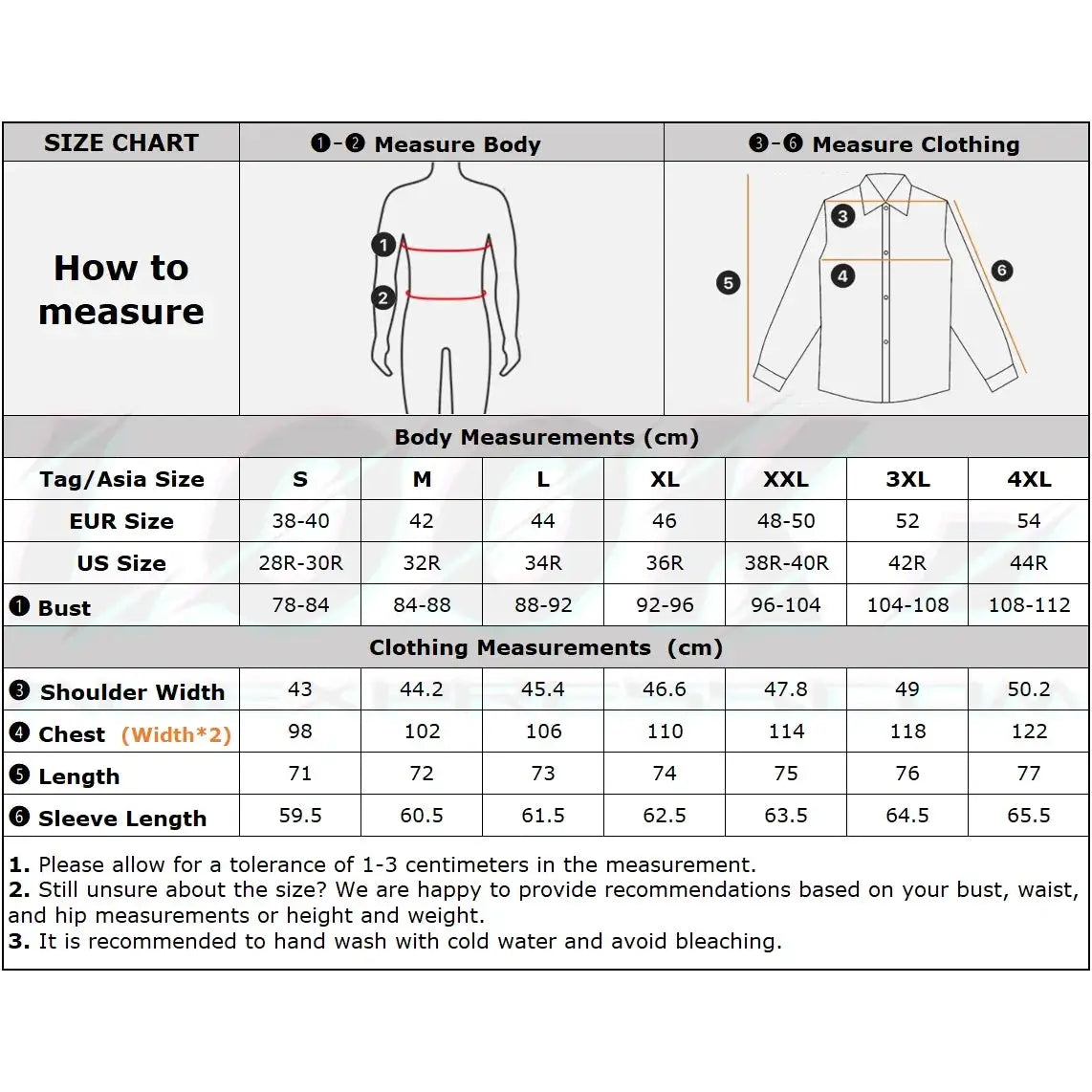 Men's Slim-Fit Oxford Cotton Shirt size chart by Simples Market showing body and clothing measurements