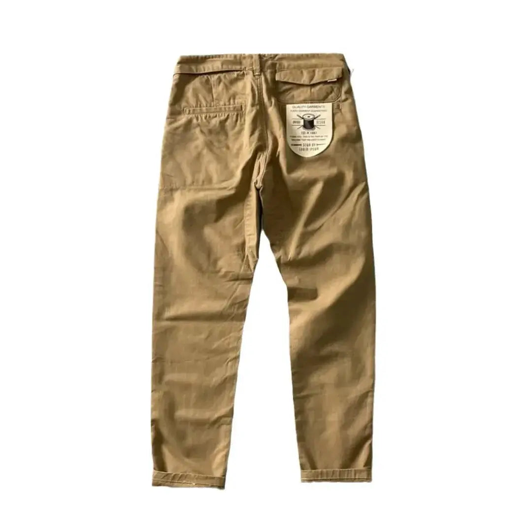 American Style men's cargo pants in tan khaki, pure cotton, loose straight-leg fit with multiple pockets