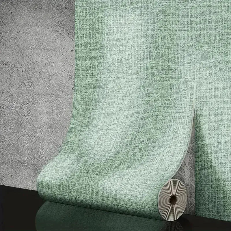 Self-adhesive foam wall panel roll by Simples Market, 50cm wide with green linen texture, waterproof and removable.