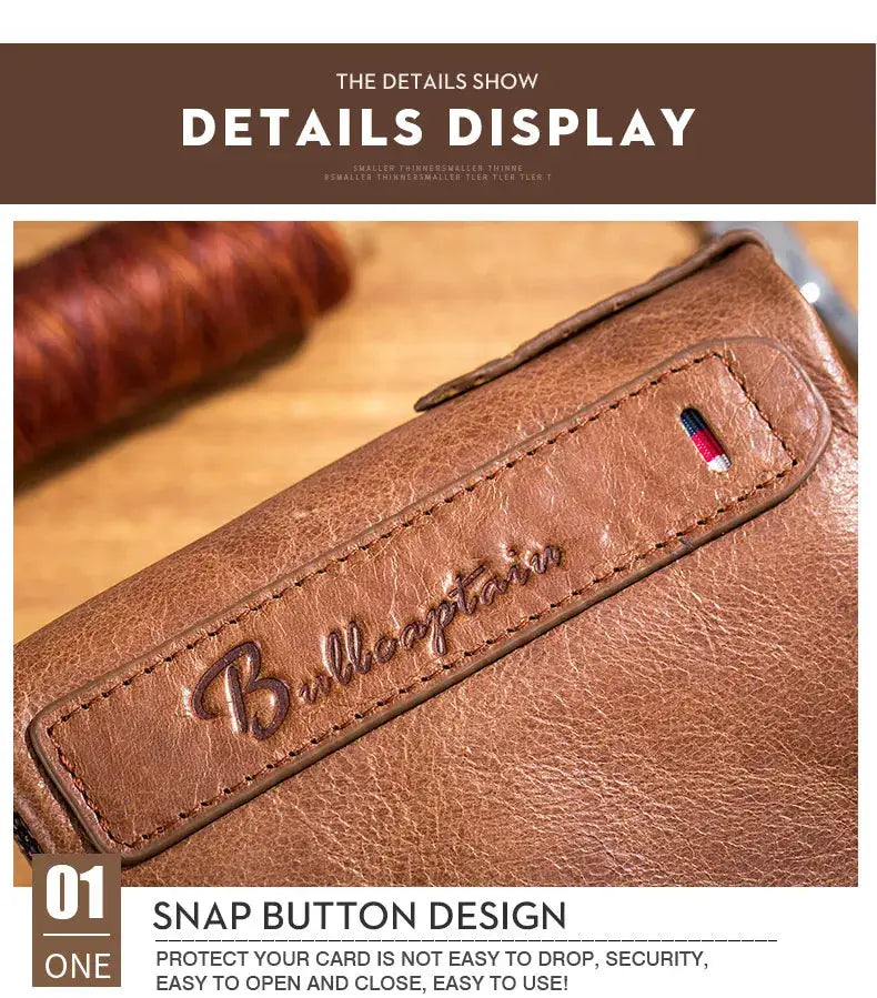 Bullcaptain leather wallet, brown with embossed logo and small tricolor tab