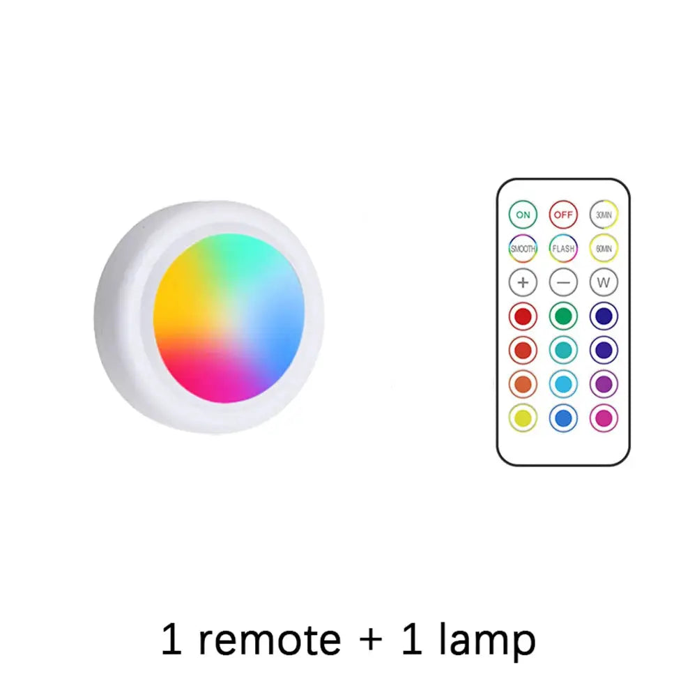 RGB color under-cabinet LED light with wireless battery, remote control; includes 1 remote and 1 lamp