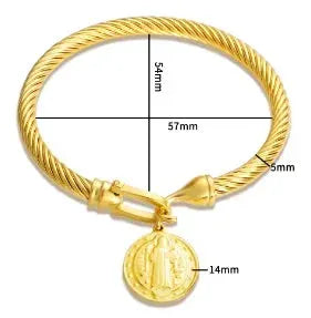 Geometric Stainless Steel Cuff Bracelet For Women With Adjustable Fit And Gold Color Plating