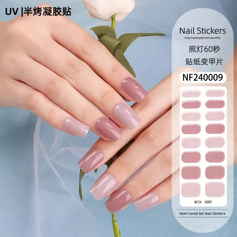 Simples Market 16/20/22-tip semi-cured gel nail wraps for full-cover manicure in pink nude gradient