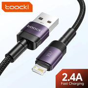 Toocki USB Lightning cable for iPhone, purple braided aluminum connectors, 2.4A fast charging
