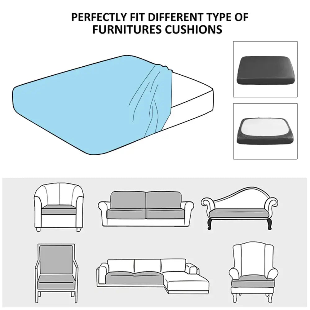 Sofa seat cushion cover in jacquard blue, thick stretch; removable and washable.
