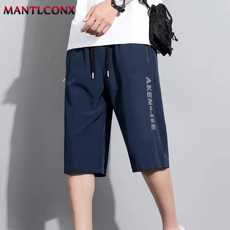 Men's navy athletic shorts with elastic waistband and drawstring, breathable quick-dry fabric Simples Market