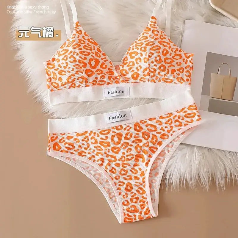 2025 Summer Leopard Print Traceless Steel Rim Bra And Brief Set With Adjustable Shoulder Straps For Women