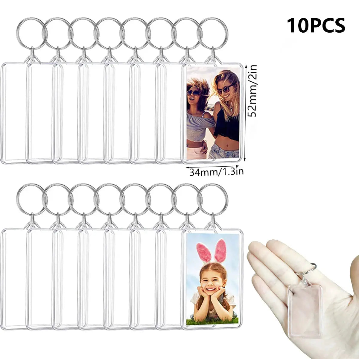 10 Pack Transparent Photo Frame Keychains With Tassels Snap In Clear Acrylic Blank Inserts For Custom Photos