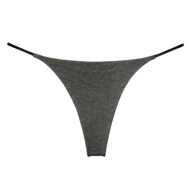 Gray seamless thong underwear with thin black side straps