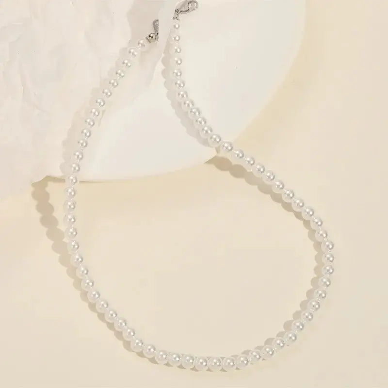 Mens Imitation Pearl Beaded Short Choker Necklace White Beaded Chain Jewelry For Men 2026 Fashion Accessory