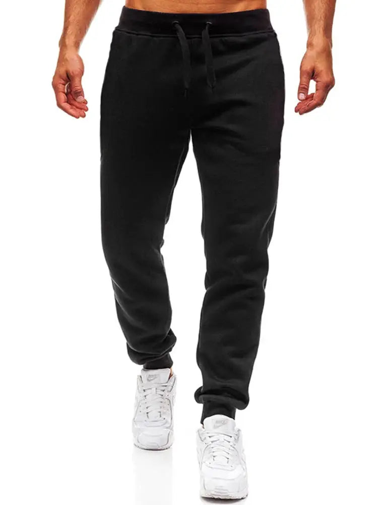 Men's black jogger pants with drawstring, loose straight-leg athletic sports pants