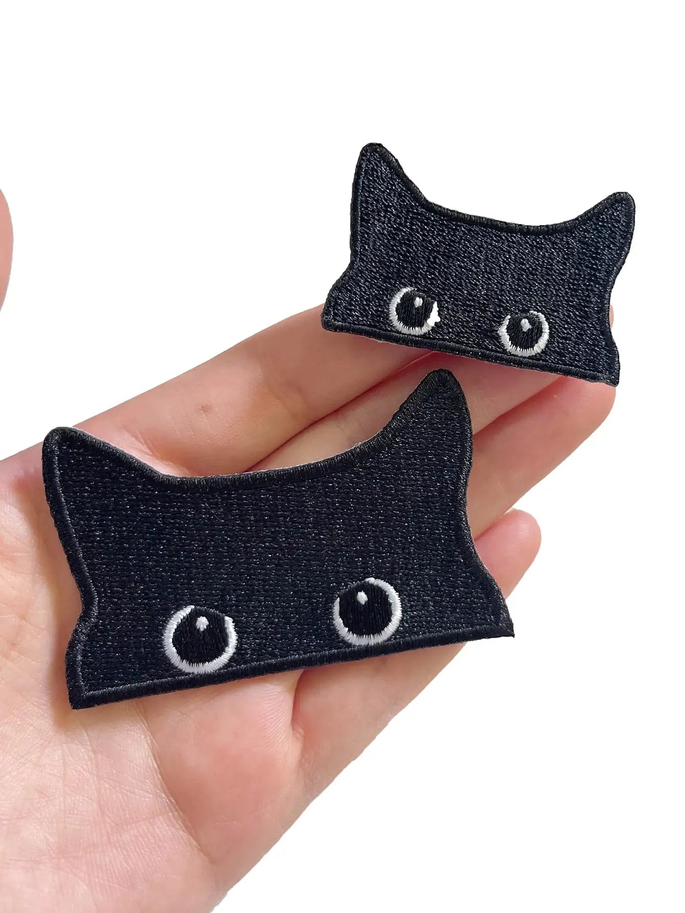 Two Pack Embroidered Black Cat Patches Iron On For Clothing Jeans Jackets Cute Cartoon Design