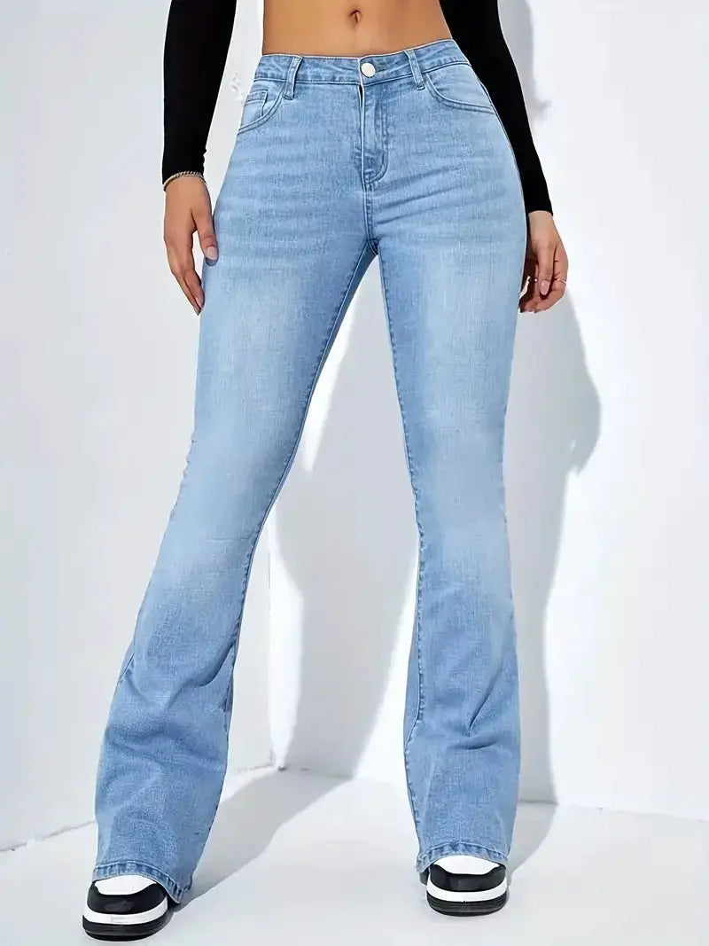 Women Flare Jeans High Waist Moustache Wash Denim Bell Bottom Y2K