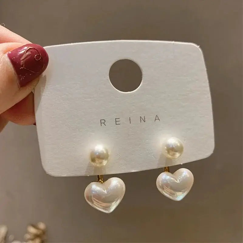 Heart Pearl Drop Earrings For Women New Fashion Sweet Elegant Trend Jewelry Accessories