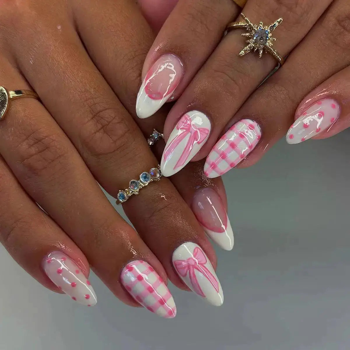 LuxeNail White French Press On Nails 3D Bowknot Full Cover Tips Durable 24Pcs DIY Manicure Set