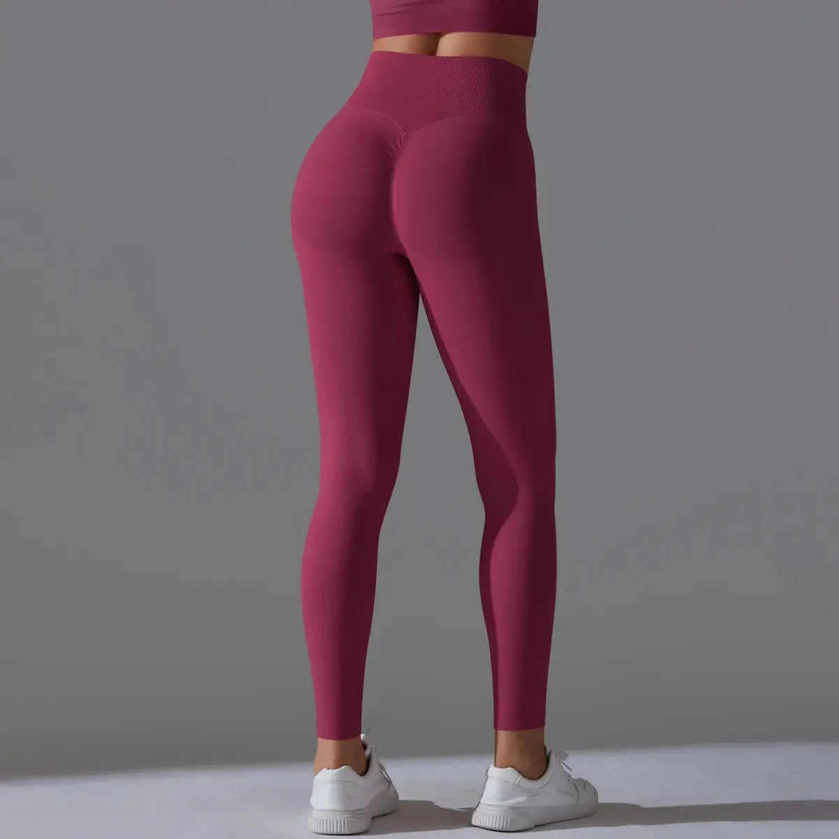 Simples Market women's seamless yoga leggings, magenta high-waist tummy-control scrunch butt lifting gym pants