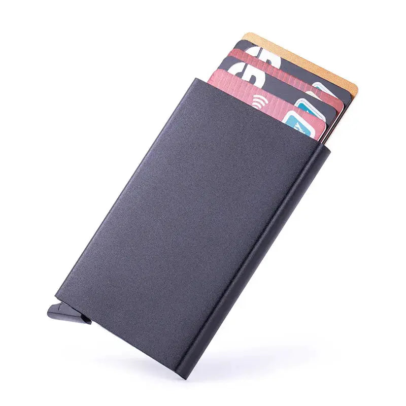 RFID credit card holder metal slim smart wallet black with pop-up card slots