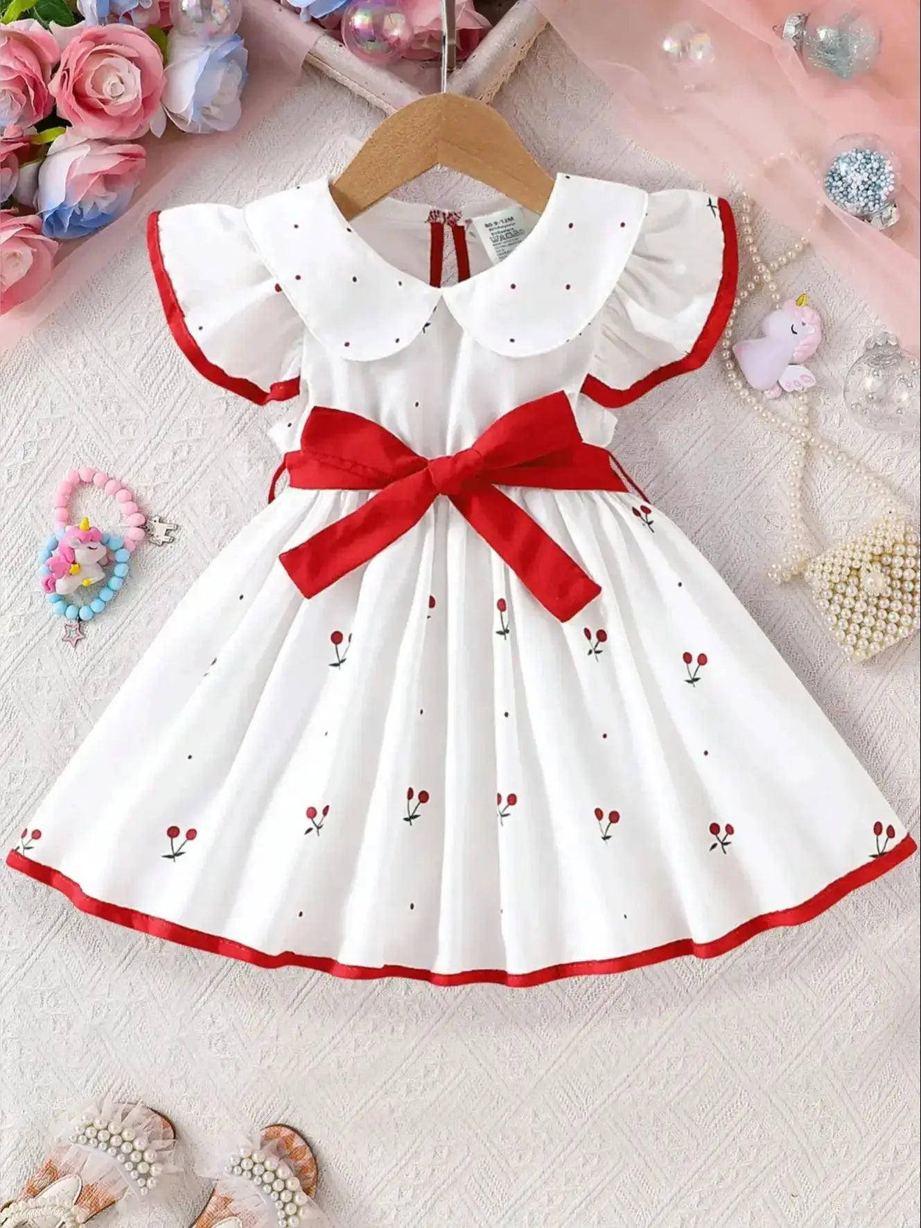 Summer Floral Print Infant Dress For Baby Girls 0 To 3 Years Breathable Short Sleeve Princess Outfit