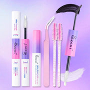 Eyelash glue and seal kit by Simples Market with pink gradient tubes, lash remover, and dual brushes