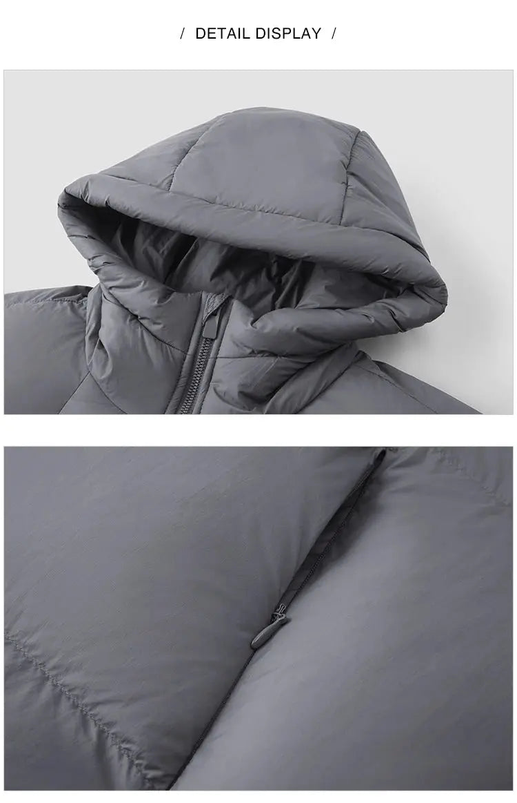 Men's Semir down jacket in gray, hooded puffer with zippered pocket, Simples Market