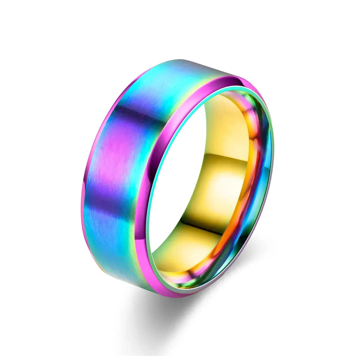 8mm Classic Stainless Steel Ring Unisex For Men And Women 7 Color Matte Finish Double Inclined Plane Design