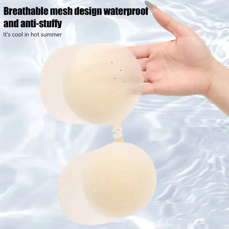 Silicone nipple covers, skin-tone beige reusable breast petals with two connected cups