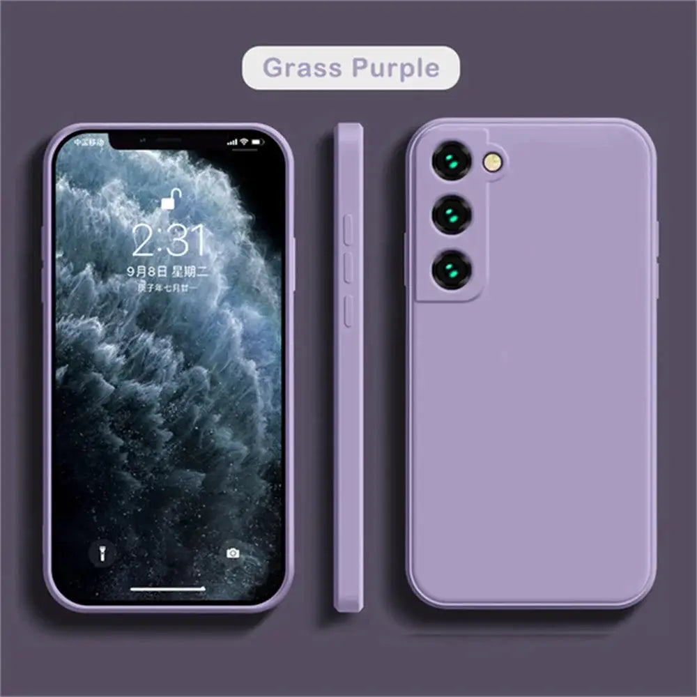 Grass Purple liquid silicone case for Samsung Galaxy phones (S20–S23, FE, Plus, Note10/20, A-series)