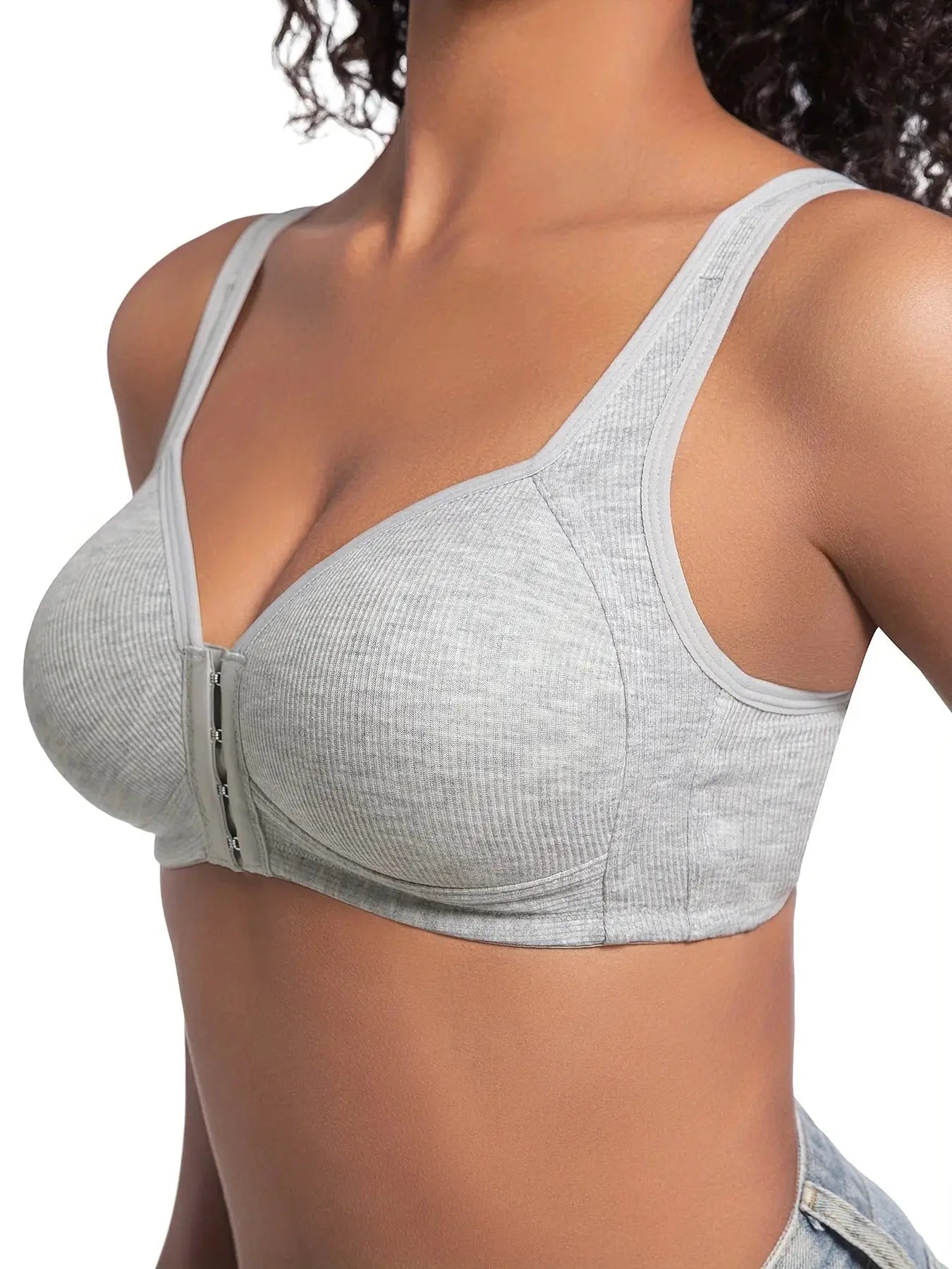 Simples Market women's gray wire-free front-closure bra with full-coverage cups