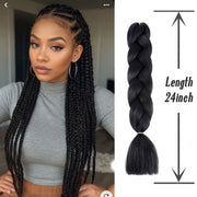 Simples Market 24-inch jumbo braids Kanekalon synthetic braiding hair in black, shown installed on model