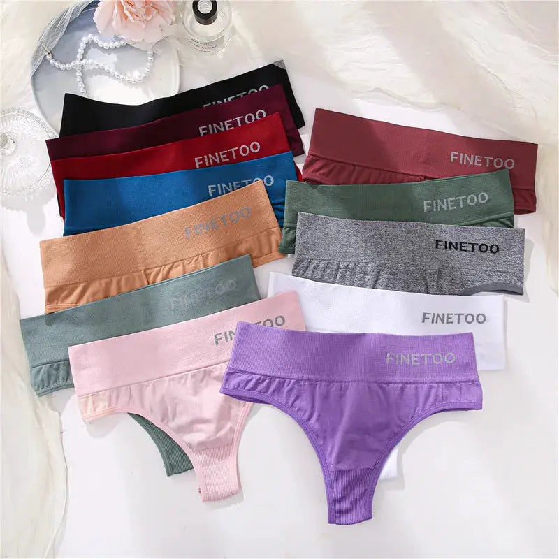 FINETOO women's thong set in assorted colors with branded FINETOO waistband