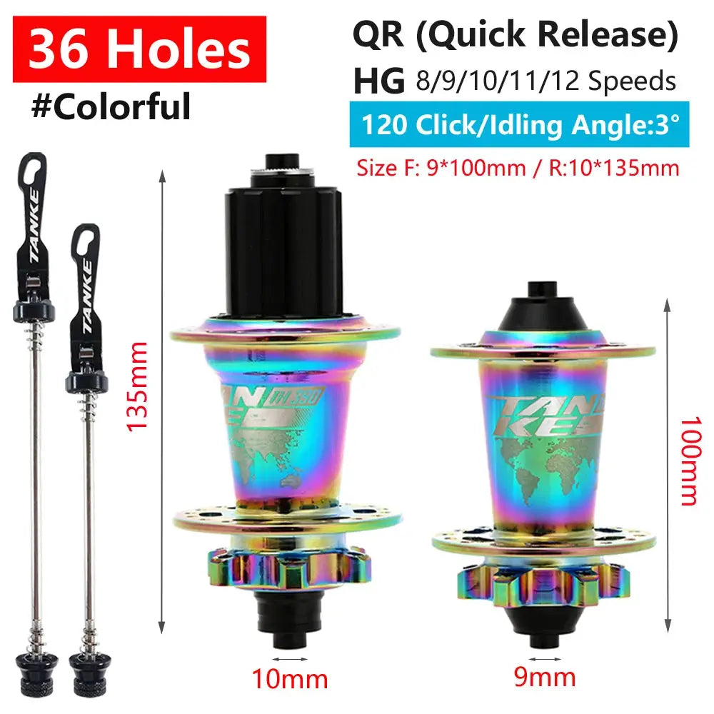 TanKe 120 Click MTB Front Rear Hub 120 Engagement 6 Bearings Thru Axle HG 8 9 10 11 12 Speed Disc Brake 28 32 36 Holes