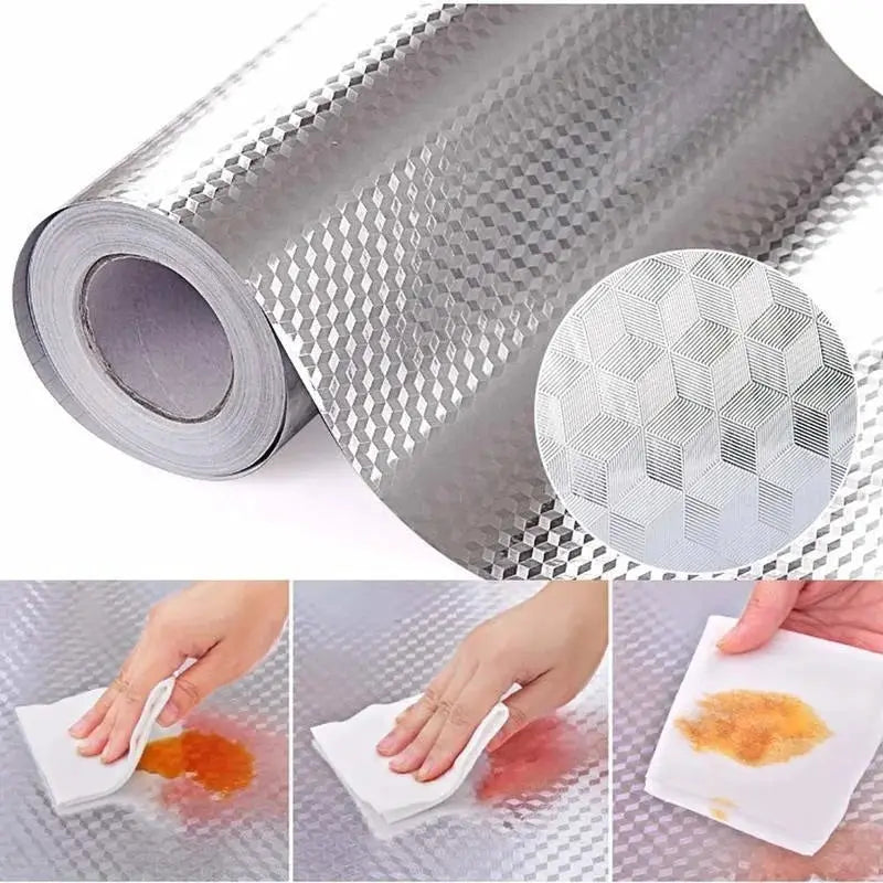 Self Adhesive Aluminum Foil Kitchen Wallpaper Stickers Oil Proof Waterproof Countertop Cabinet Shelf Liner