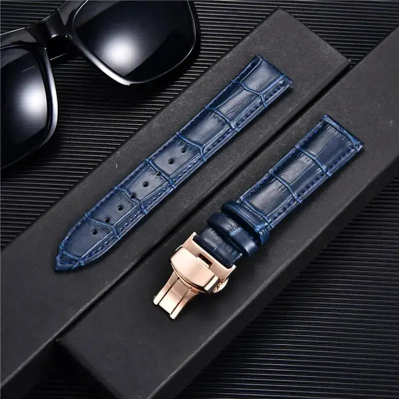 Remzeim Bamboo Pattern Genuine Leather Watch Strap First Layer Cowhide With Steel Butterfly Buckle 18mm 20mm 22mm 24mm