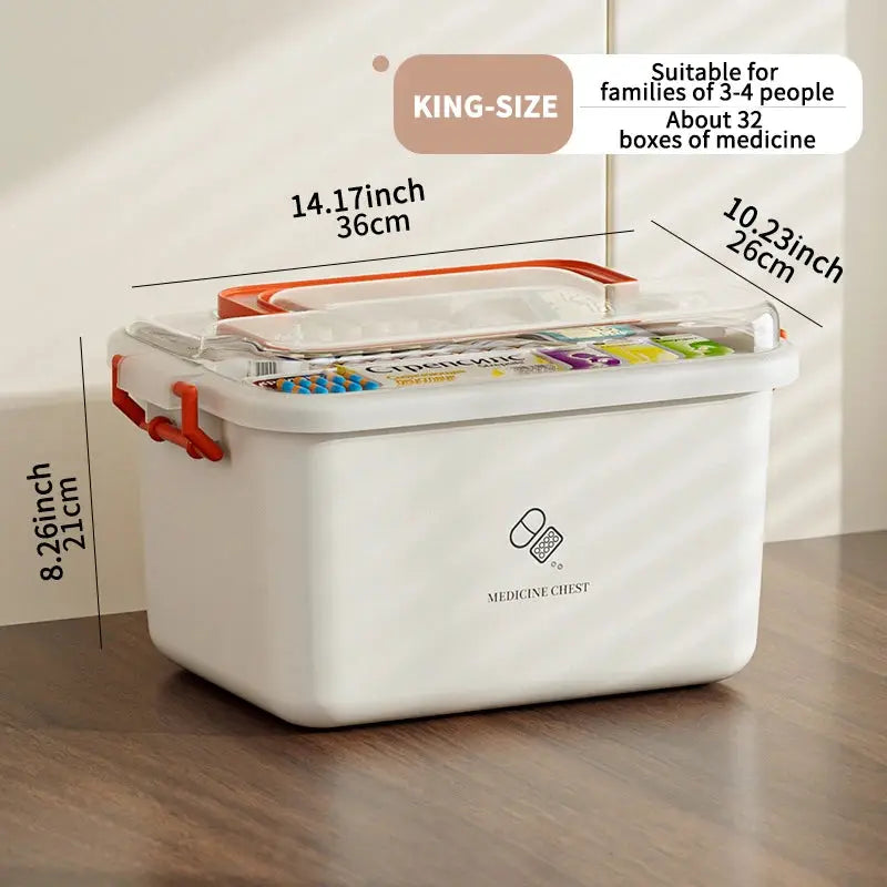 Large Capacity Portable Medicine Box With Multi Layer Drug Storage For Home First Aid Kit And Family Emergency