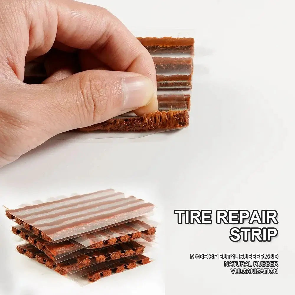 Tire repair strips, brown butyl rubber with clear backing, five-piece stack for tubeless tyre puncture repair