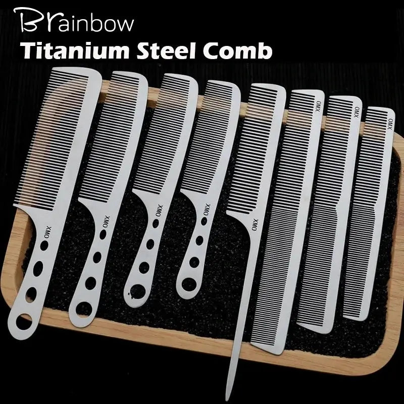 Brainbow Titanium Steel Comb For Men Anti Static Ultra Thin Professional Salon Hairdressing Barbers Hair Brush