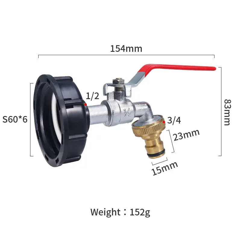 S60x6 Coarse Thread IBC Tank Tap Connector One Half Inch Three Quarter Inch Water Coupling Adapter 1000L Garden Valve